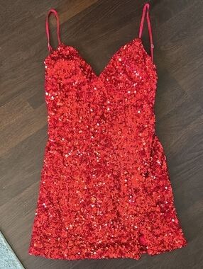 Red Sequin Mini Dress with Spaghetti Straps